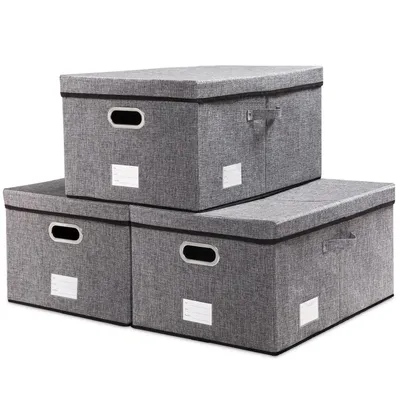 Aufbewahrungsboxen mit Deckel, 3 Stück, 58x40x30 cm, grau