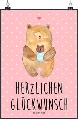Produktbild von Mr. & Mrs. Panda Bild Bär Baby DIN A2 - Rot Pastell - Geschenk, Wandbild, Plakat, Geburt, Kunstdruck, Mutter, Enkelin, wanddeko, Geburtstag, Teddy, drucke, Nichte