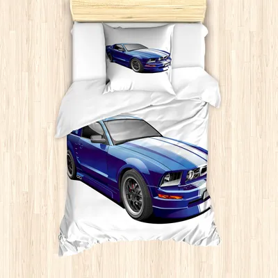 Produktbild von ABAKUHAUS Teen Zimmer Mantele, Race Car Vivid Kinder, Milbensicher Allergiker geeignet mit Kissenbezügen, 135 cm x 200 cm - 80 x 80 cm, Blau grau