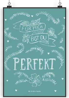 Produktbild von Mr. & Mrs. Panda Bild Für mich bist du perfekt DIN A4 - Geschenk, wanddeko, Wandbild, Kunstdruck, Liebe Spruch, Dekoration, Wandschmuck, Freundin, Hochzeitstag, Jahrestag