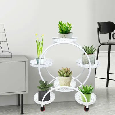 Image de Support de fleurs Support de pots de fleurs Support de plantes en métal 6 pots Étagère à plantes Étagère de jardin pour terrasse Jardin