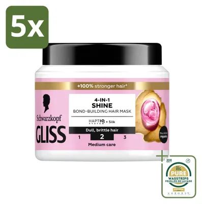 Obrázok produktu pre 5 ks masky na vlasy Gliss Liquid Silk 4 v 1 - 400 ml - balenie s 5 kusmi