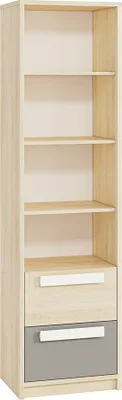 Produktbild von Kinderzimmer Regal Fjord Buche Nb. DARDA-131 mit Fronten in weiß und platingrau, B/H/T: ca. 55/199/40 cm