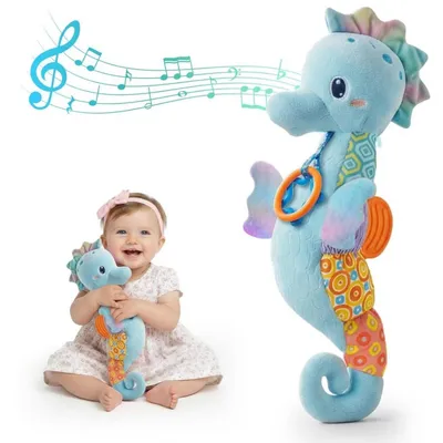 Image de Jouet pour bébé Minicee en peluche, hippocampe avec musique et hochet, bleu, 0+