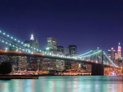 Obrázok produktu pre New York Art Print Picture - Panoráma Brooklynského mosta v noci (60 x 80 cm)