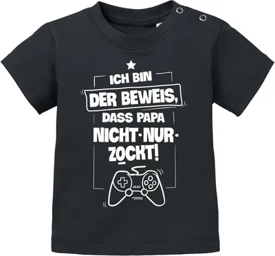 Produktbild von Baby T-Shirt kurzarm Babyshirt Ich bin der Beweis dass Papa nicht nur zockt Gamer Zocker Nerd Spruch lustig Jungen Mädchen Shirt Moonworks® schwarz 56/62 (1-3 Monate)