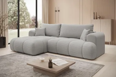 Produktbild von Ecksofa TREVIO Links in Hellgrau Stoff TILIA-Cord  260 × 93 x 165 cm – Modernes Designsofa mit Ottomane