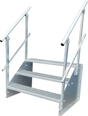 Produktbild von 3 Stufen Standtreppe Modell 1 Treppe Stahltreppe freistehend Breite 70 cm Höhe 63 cm verzinkt mit beidseitigem Geländer
