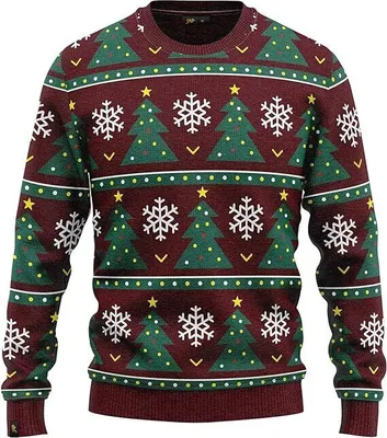 Produktbild von JAP Christmas Weihnachtsbaum mit Schneeflocke - Lustiger Hässlicher Weihnachtspullover Für Damen und Herren Ugly Christmas Sweater - Rot - L
