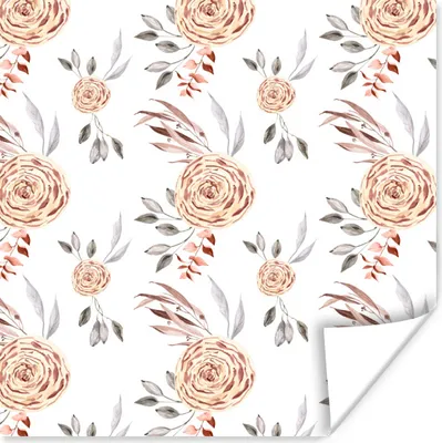Produktbild von MuchoWow® Poster Rosen - Gold - Weiß 50x50 cm - Wohnzimmerdekoration
