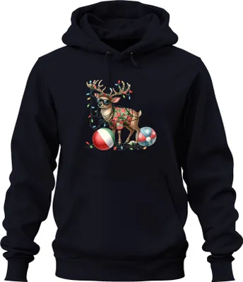 Produktbild von Lustiges Rentier Hawaii Hemd Weihnachten Sonnenbrille Beachball Uni Hoodie Kapuzenpullover, Navy, XL