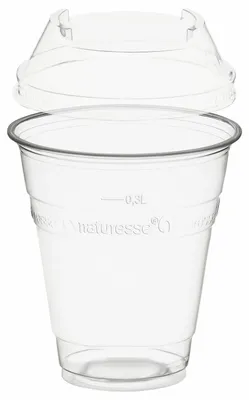 Produktbild von 50x Trinkbecher 300ml + Domdeckel ohne Loch stapelbar aus PLA