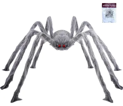 Imagen del producto de Araña gigante de 150 cm, decoración de Halloween, juego completo con telaraña