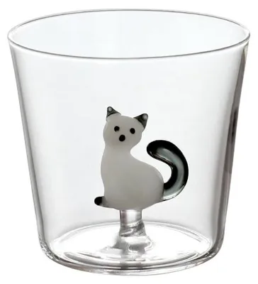 Productafbeelding van Ichendorf - Witte kattenbeker met grijze staart - Tabby kat - Ontwerp van Alessandra Baldereschi
