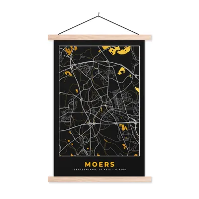 Produktbild von MuchoWow® Textilposter Moers - Karte - Stadtplan - Gold - Deutschland 120x180 cm mit holzfarbenen Rahmen - Textil-Plakat