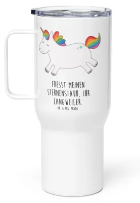 Produktbild von Mr. & Mrs. Panda Thermobecher Einhorn Happy - Weiß - Geschenk, Lachen, Teebecher, Teetasse, thermosbecher, Unicorn, Lebensfreude, Einhörner, Spaß, To-Go-Becher