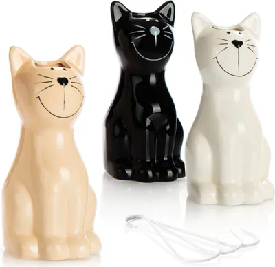 Produktbild von com-four® 3x Luftbefeuchter Heizung - Heizkörper Luftbefeuchter in weiß, schwarz, beige - Heizung Wasserverdunster aus Keramik im Katzendesign