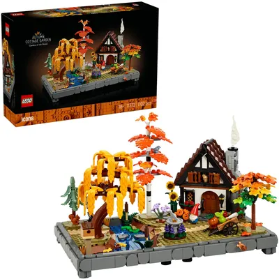 Image de LEGO Icons Jardin de campagne automnal - Décoration de bureau transformable pour adultes - Minifigures d'animaux - Maquette de maison de campagne - Kit de construction créatif - Cadeau pour homme & femme - 11372