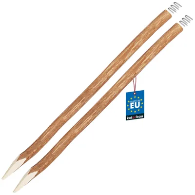 Produktbild von KOTARBAU® 2er Set Holzpfosten für Staketenzaun 120cm Zaunpfosten Rundholz ⌀ 7 cm Holzpfähle für Zaun Stecken + Krampen Pfosten Haselnuss Angespitzt