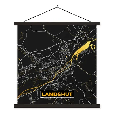 Produktbild von MuchoWow® Textilposter Gold - Deutschland - Karte - Stadtplan - Landshut 120x120 cm mit schwarzem Rahmen - Aufhängungsset