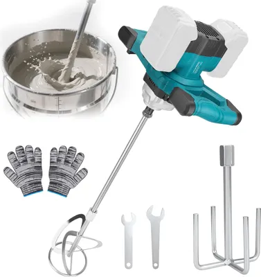 Zdjęcie produktu dla Mieszadło akumulatorowe – mieszadło łopatkowe/wiertarka mieszająca – bez akumulatora (Solo) – do farb, zapraw, cementu, mas fugowych – przenośne – niebieskie