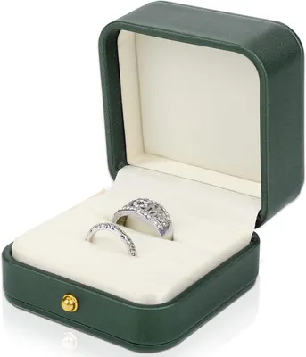 Imagen del producto de Caja para anillos con 2 compartimentos, color verde, fabricada en cuero sintético (PU), con forro interior de terciopelo, 1 unidad, para anillos