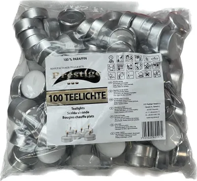 Produktbild von Prestige 100 Stück Teelichter 4h Brenndauer 100 % Paraffin