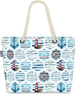 Produktbild von VOID Maritim Kacheln Meer Strandtasche Shopper 58x38x16cm 23L XXL Einkaufstasche Tasche Reisetasche Beach Bag