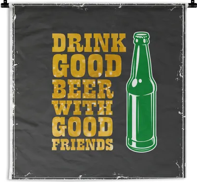 Produktbild von MuchoWow® Wandteppich Wandbehang Mancave - Bier - Flasche - Zitate - Vintage 60x60 cm Tapisserie Dekoration Wandtuch - Dekorationen - Wand Decke