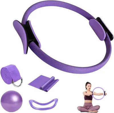 Produktbild von Pilates-Set mit 5 Teilen – Pilates-Ring-Set mit Yogaball – 25 cm – Yogagurt – Pilates-Widerstandsring und Fitnessbänder – Pilates-Grundausstattung für Frauen – Pilates-Zubehör für Beine und Arme