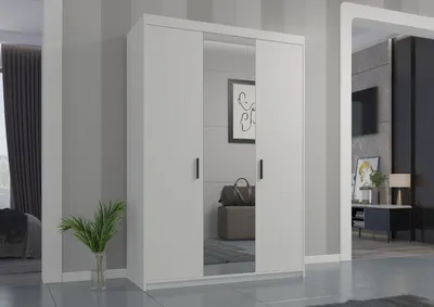 Produktbild von Kleiderschrank ELENA 3D Drehtürenschrank 133x190x53cm Schlafzimmer mit 3 Türen Garderobe mit Spiegiel Weiß