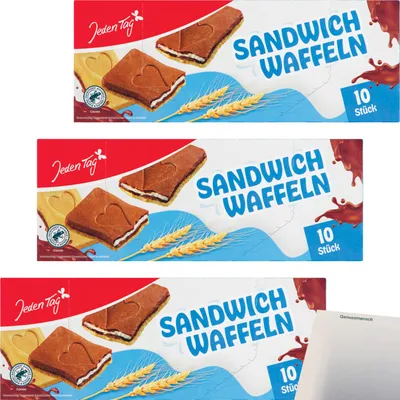 Produktbild von Jeden Tag Sandwich Waffeln 3er Pack (3x128g Packung) + usy Block