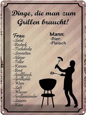 Produktbild von vianmo Blechschild 40x30 cm Dingen die zum Grillen braucht Spruch Zitat