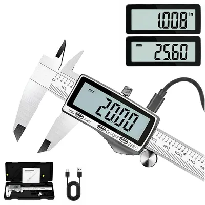 Produktbild von Messschieber aus Edelstahl, USB wiederaufladbar max. 150 mm, Digital Messlehre mit LCD Display, Schieblehre 2 Modi