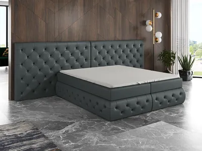 Produktbild von Boxspringbett OSK 140x200 mit 2 Bettkästen, Bonell-Matratze und Topper. Farbe: Grau.