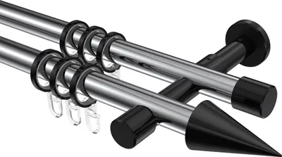 Produktbild von Interdeco Gardinenstange / Vorhangstange Chrom / Schwarz, Typ Prestige Savio (Kegel), 20 mm Ø 2-läufig, 400 cm