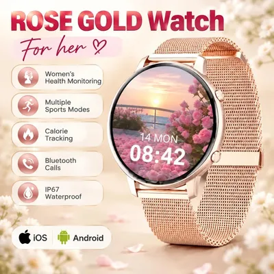 Produktbild von Smartwatch Damen 1,39 Zoll, Bluetooth-Anrufe, IP67, Herzfrequenz- & Blutsauerstoffmessung, Fitness-Tracker