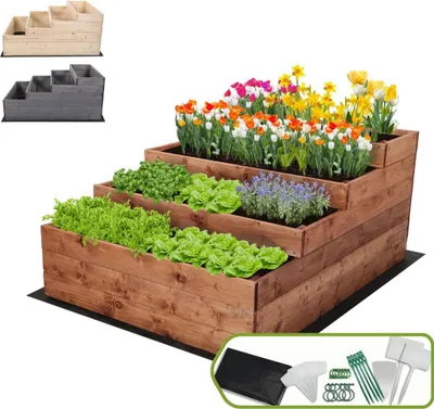 Produktbild von MODO24 Hochbeet Holz, Pflanzkasten, Massivholz, Kiefer, Kräuterbeet, Blumenkasten, Garten, Terrasse, 54x90x120 cm, Braun, ZP07