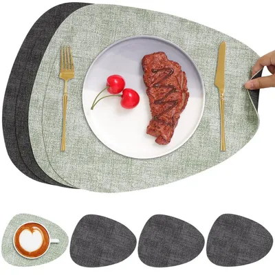 Immagine prodotto di Sottopiatti in ecopelle, forma rotonda, fronte-retro, colore grigio e verde, set da 4