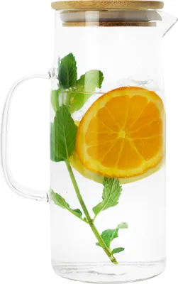 Immagine prodotto di Caraffa Krumble con manico e coperchio 1 litro - Caraffa per acqua - Vetro - Legno