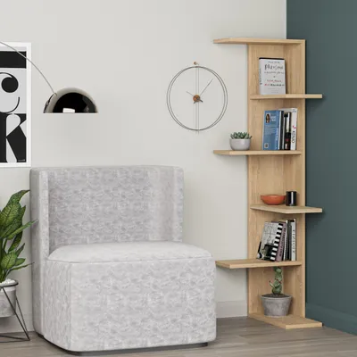 Produktbild von DECORTIE Saso Modernes Eck-Bücherregal Display Unit Eiche , 37 x 24 x 141 cm