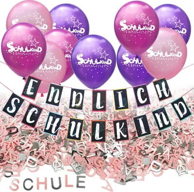 Produktbild von Oblique Unique Schuleinführung Schulanfang Einschulung Deko Set - Endlich Schulkind Girlande Luftballons Konfetti