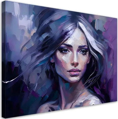 Produktbild von Feeby - Leinwand Bilder - Frau Glamour Violett - 45x30 cm - Deko Wohnzimmer - Wandbilder Schlafzimmer - Deko Aesthetic - Wand Deko - Leinwand Groß - Deko Zimmer - Leinwandbilder XXL