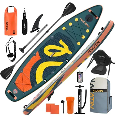 Produktbild von NACATIN Aufblasbares SUP Board 10'6" mit Kajaksitz, Zubehör, Paddel, Pumpe, 10L Tasche & Leine, Dunkelblau