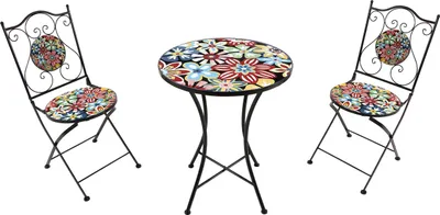 Immagine prodotto di AXI Amélie Set Bistrot da Balcone, 2 Sedie 1 Tavolo, Set Bistrò Veranda, Fiesta Flower - Set Bistro da Giardino, Tavolo Bistro a Mosaico per Giardino/Balcone/Terrazza