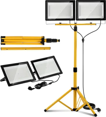 Immagine prodotto di Izrielar Faretto da cantiere a LED, 2x200W Faretto 6500K bianco freddo, Faretto proiettore con treppiede e cavo da 3 m con spina Lampada da lavoro per garage e cantieri