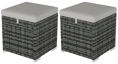 Produktbild von Rattan Hocker 2er Set mit Stauraum, Kissen, 40x40x41 cm, Hellgrau, PE-Rattan, wetterfest, belastbar bis 120 kg
