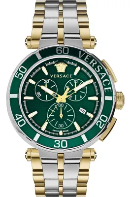 Zdjęcie produktu dla Versace VE3L00422 Greca Chrono zielony srebrny złoty bransoletka ze stali nierdzewnej zegarek męski NOWOŚĆ