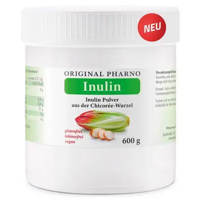 Produktbild von Inulin Pulver 600 g – Pures Inulinpulver, pflanzlicher Ballaststoff aus der Chicorée-Wurzel, vegan – ohne Zusatzstoffe – Original Pharno