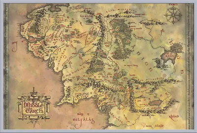 Immagine prodotto di Il Signore degli Anelli - Poster - Mappa della Terra di Mezzo + cornice a incastro, Shinsuke® Maxi in plastica argento, lastra in acrilico